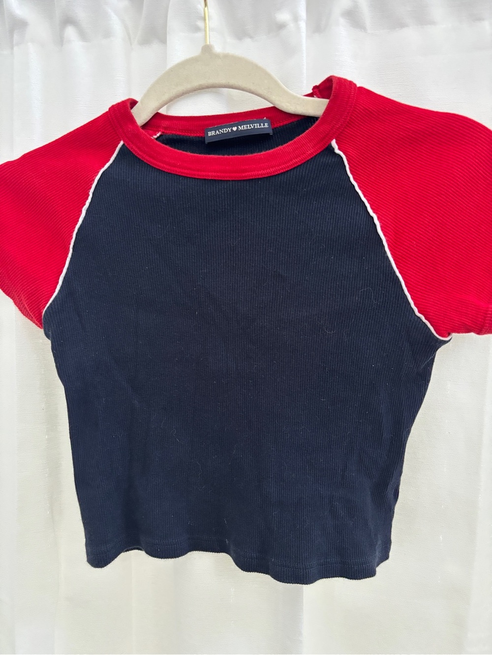 Brandy Melville Navy Tee with Red Raglan Sleeves